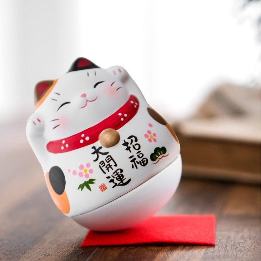 日本 藥師窯 不倒翁招財貓 8cm | 幸福不倒 招福大開運 辦公擺飾 桌面擺飾
