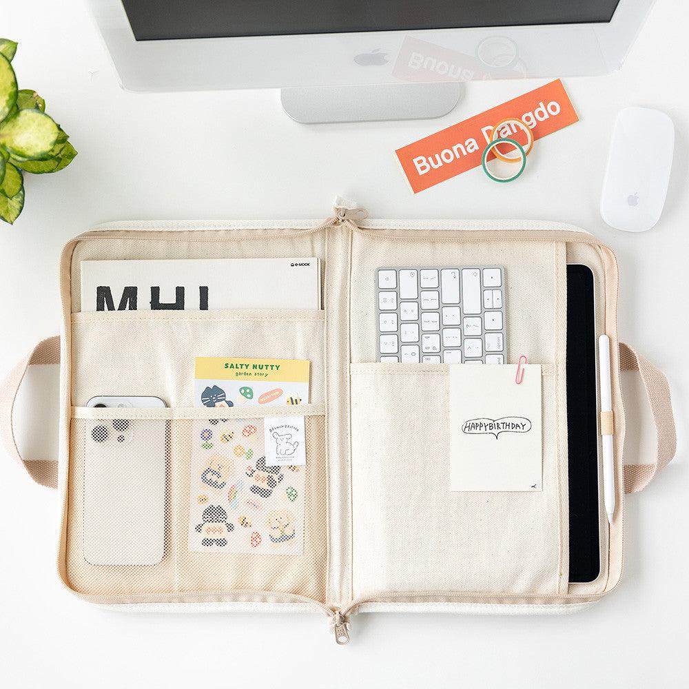 韓國 Romane 早午餐兄弟 米色 黑色 貴賓狗 13吋手提筆電包|電腦包 平板包