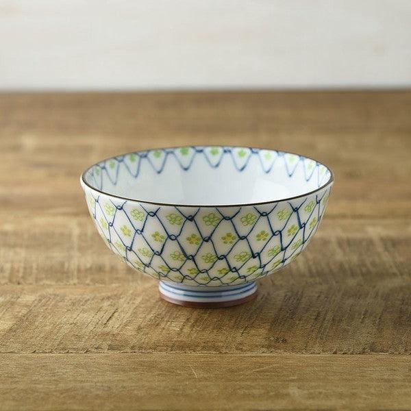 日本製 美濃燒 縐紗小花 茶碗 11.5cm 紅色 綠色|飯碗 陶瓷碗 夫妻碗