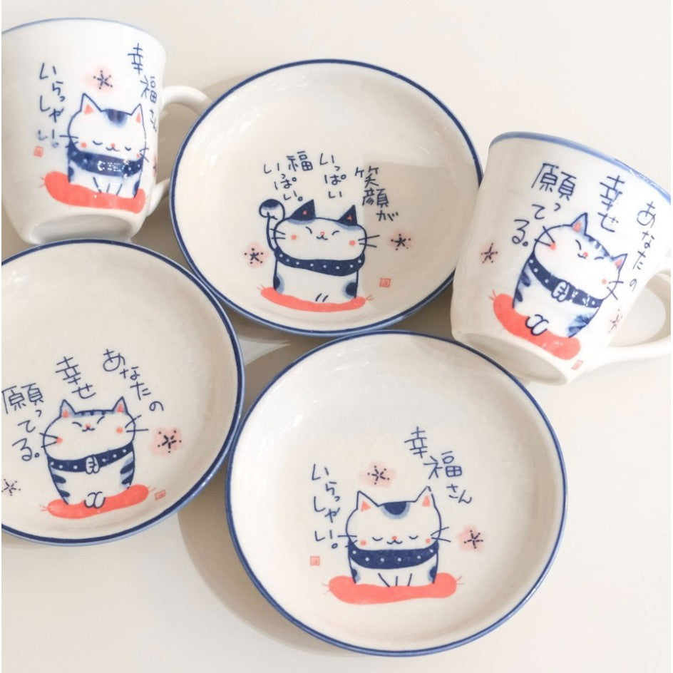日本製 瀨戶燒 藍染福氣貓 5吋盤 | 點心盤 蛋糕盤 圓盤 小盤子 貓奴的碗
