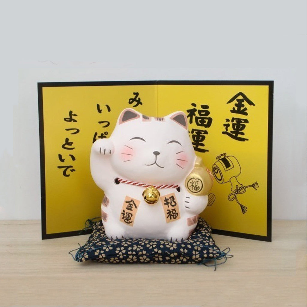 日本製 萬古燒 招財貓存錢筒│陶瓷公仔 桌上擺飾 開店送禮