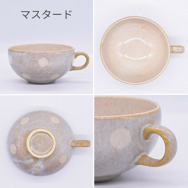 日本製 美濃燒 圓點湯碗 400ml 兩色 | 濃湯碗 早餐碗 麥片碗 寬口 帶手把