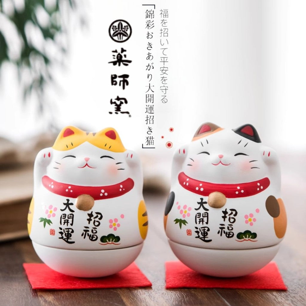 日本 藥師窯 不倒翁招財貓 8cm | 幸福不倒 招福大開運 辦公擺飾 桌面擺飾