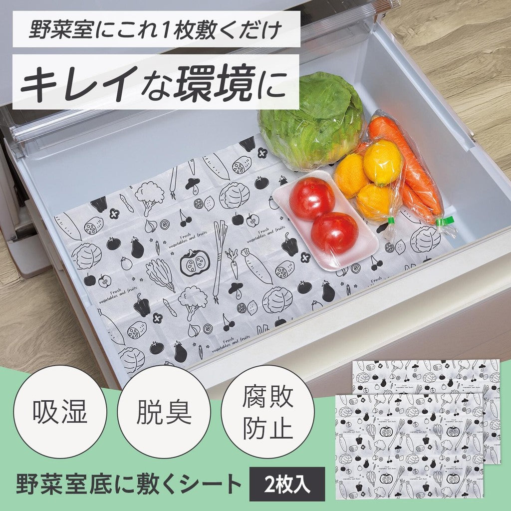 日本製 冰箱蔬果室 防潮吸濕墊 2入︱ 除臭 延長食物保鮮 防污漬 活性碳
