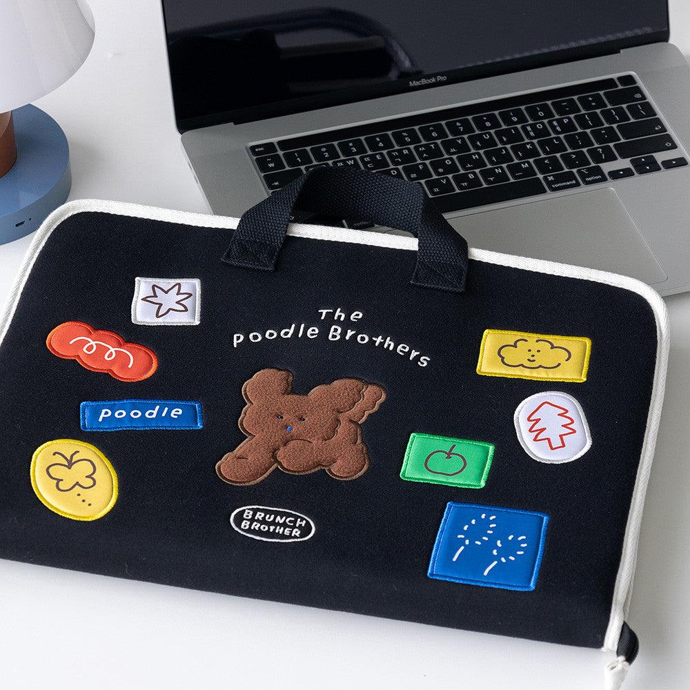 韓國 Romane 早午餐兄弟 米色 黑色 貴賓狗 15吋手提筆電包|電腦包 平板包