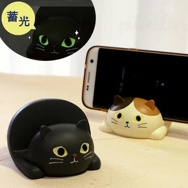 日本 DECOLE 貓咪夜光兩用手機架 兩色可選 | 手機座 智慧型手機支架