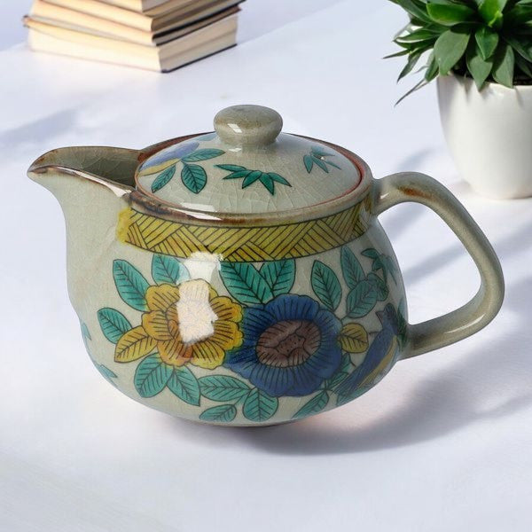 日本製 九谷燒 美山窯 冰裂紋花鳥茶壺 360cc | 手繪花鳥 泡茶壺 花茶壺 陶瓷茶壺 禪風茶器
