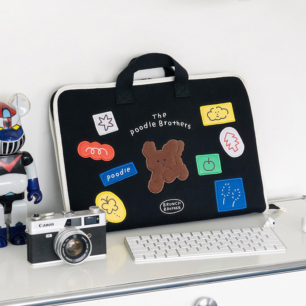 韓國 Romane 早午餐兄弟 米色 黑色 貴賓狗 15吋手提筆電包|電腦包 平板包
