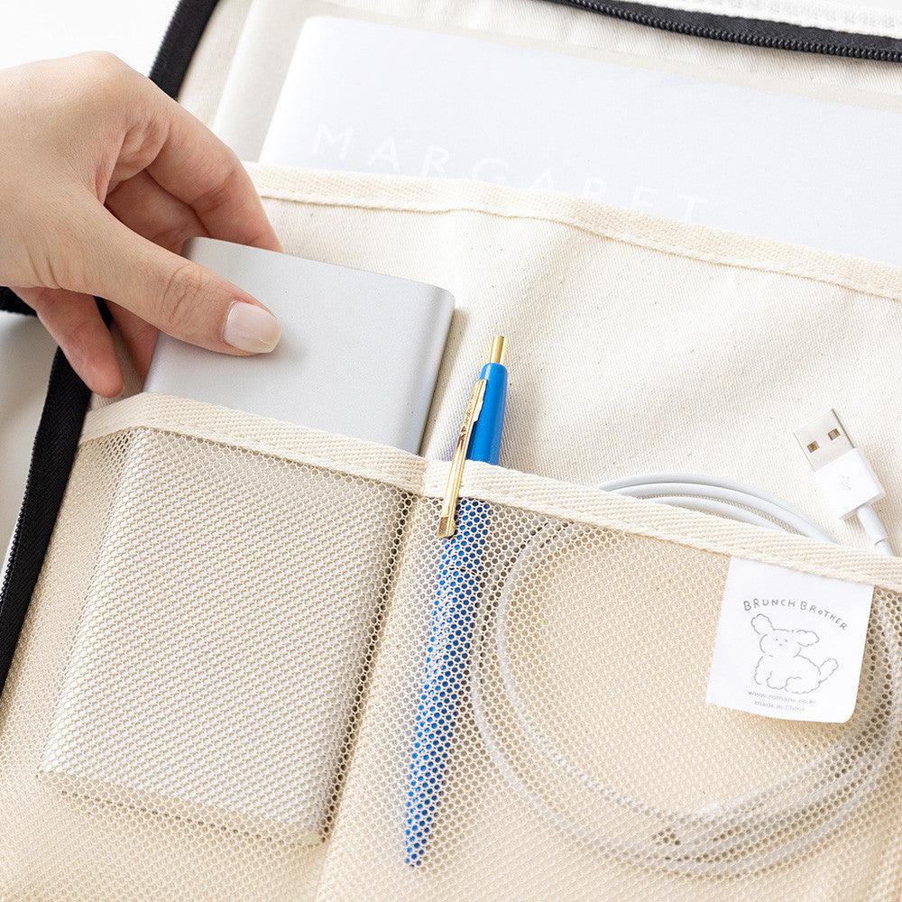 韓國 Romane 早午餐兄弟 米色 黑色 貴賓狗 13吋手提筆電包|電腦包 平板包