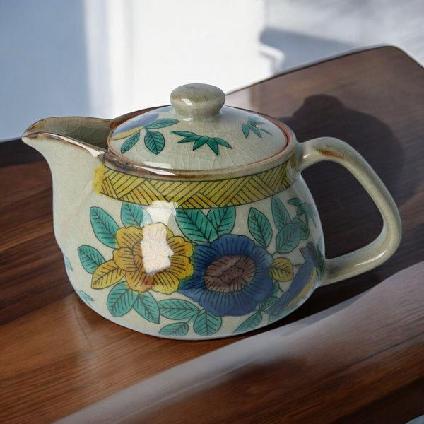 日本製 九谷燒 美山窯 冰裂紋花鳥茶壺 360cc | 手繪花鳥 泡茶壺 花茶壺 陶瓷茶壺 禪風茶器