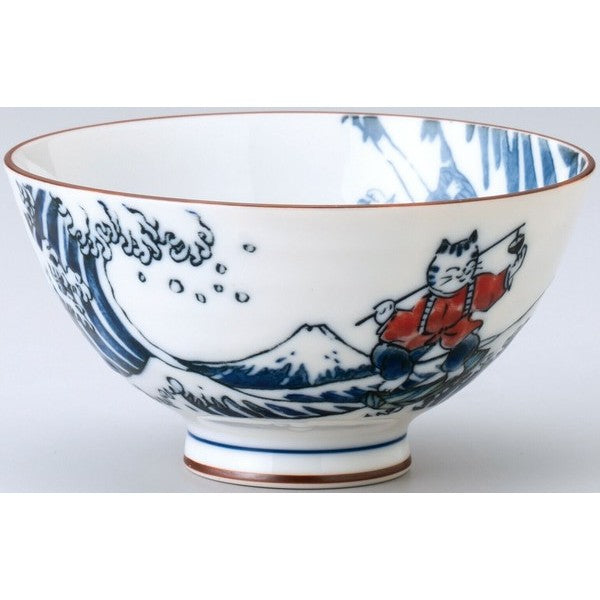 日本製 美濃燒 貓咪浮世繪衝浪茶碗 | 飯碗 湯碗 浮世繪 富士山 貓奴