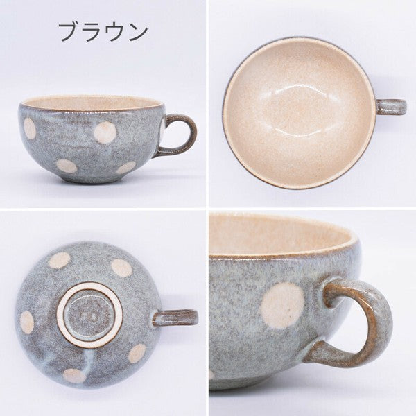 日本製 美濃燒 圓點湯碗 400ml 兩色 | 濃湯碗 早餐碗 麥片碗 寬口 帶手把