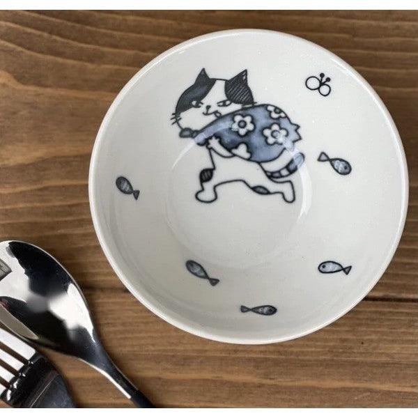 日本製 美濃燒 小偷貓咪陶瓷餐碗 11.5cm|貓咪碗 斗笠碗 丼飯碗
