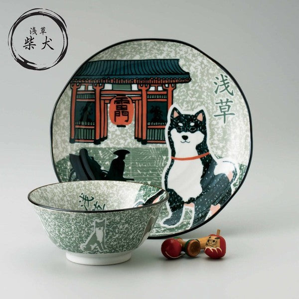 日本製 柴犬浪裏/淺草/京都碗盤 | 柴犬碗 紀念性禮物 浮世繪 碗盤