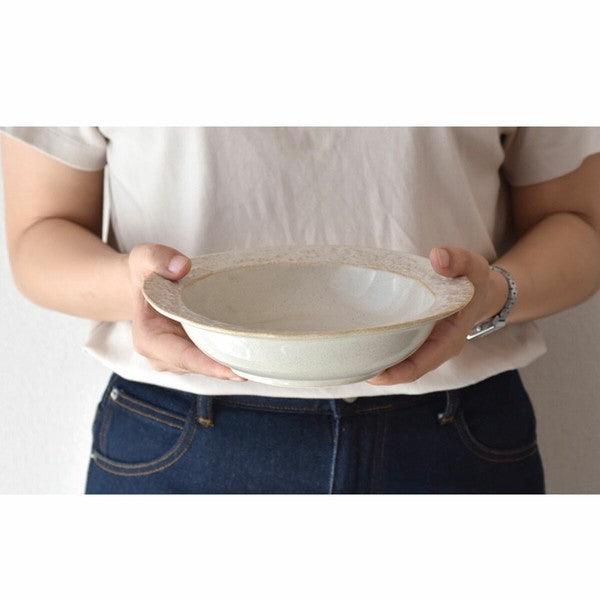 日本製 美濃燒 日式波紋陶瓷咖哩盤 米白 深藍 21.7cm|沙拉盤 深盤