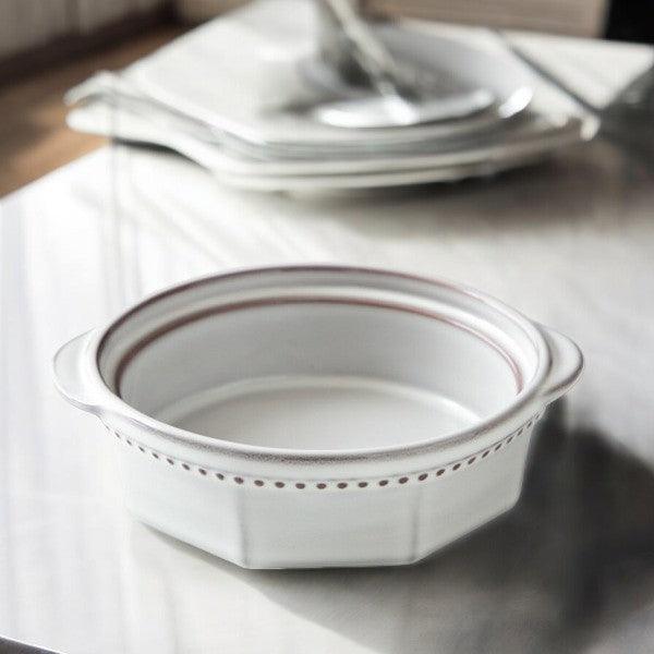 日本製 美濃燒 ROOTS Colline 法式圓點雙耳圓形烤盤 焗烤盤 14.5cm| 燉菜盤 湯碗