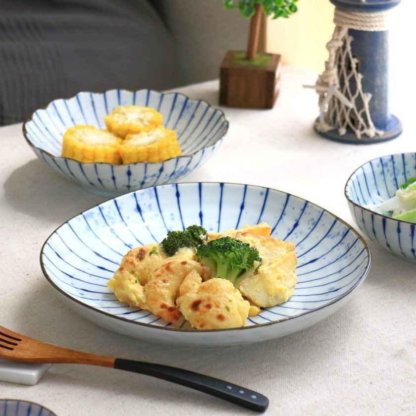 日本製 美濃燒 吹墨十草 三角盤 麵缽 | 中盤 深盤 早午餐盤 圓缽 菊型缽