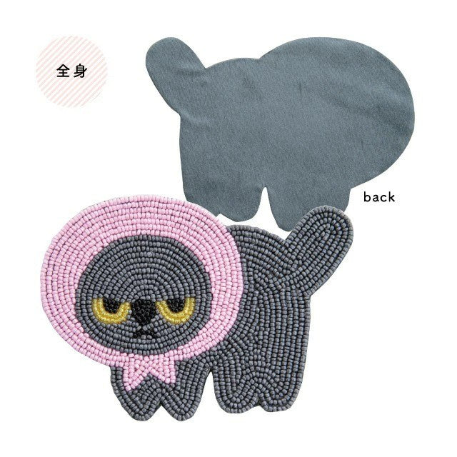 日本 BISQUE 憤怒的真知子 防水串珠杯墊 | 黑貓 吸水隔熱 吸水墊 馬克杯杯墊