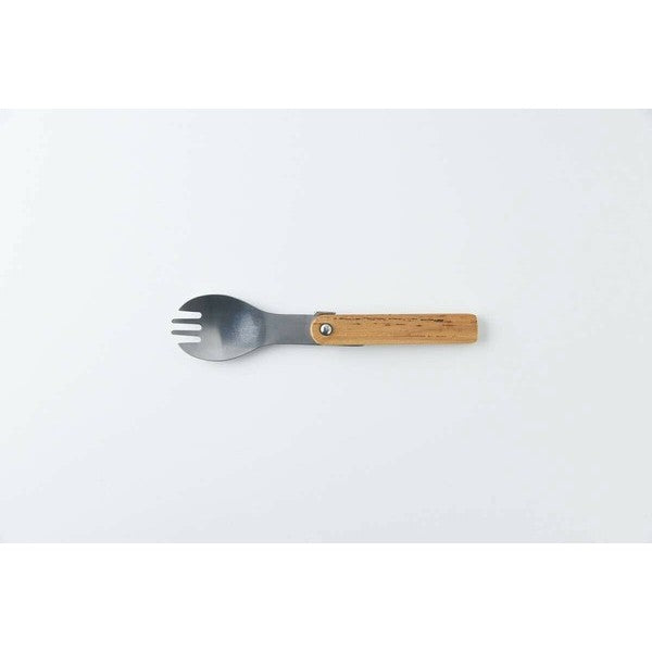 日本製 Flat Green 攜帶式木柄不鏽鋼兩用叉匙 | 不銹鋼 木柄叉匙 露營餐具