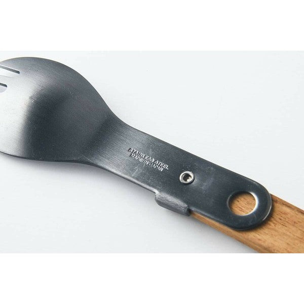 日本製 Flat Green 攜帶式木柄不鏽鋼兩用叉匙 | 不銹鋼 木柄叉匙 露營餐具