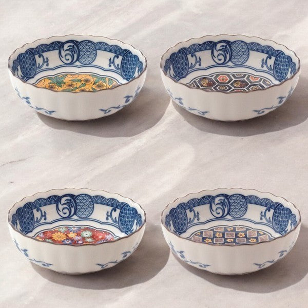 日本製 Marusan Kondo 美濃燒 藍染小花紋4.5吋碗 | 陶瓷碗 湯碗 飯碗