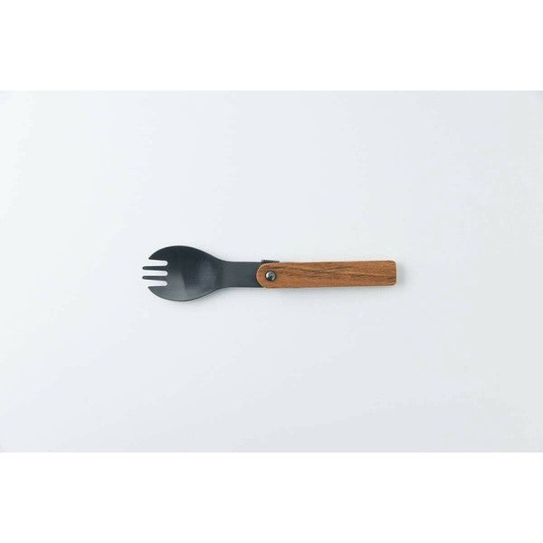 日本製 Flat Green 攜帶式木柄不鏽鋼兩用叉匙 | 不銹鋼 木柄叉匙 露營餐具