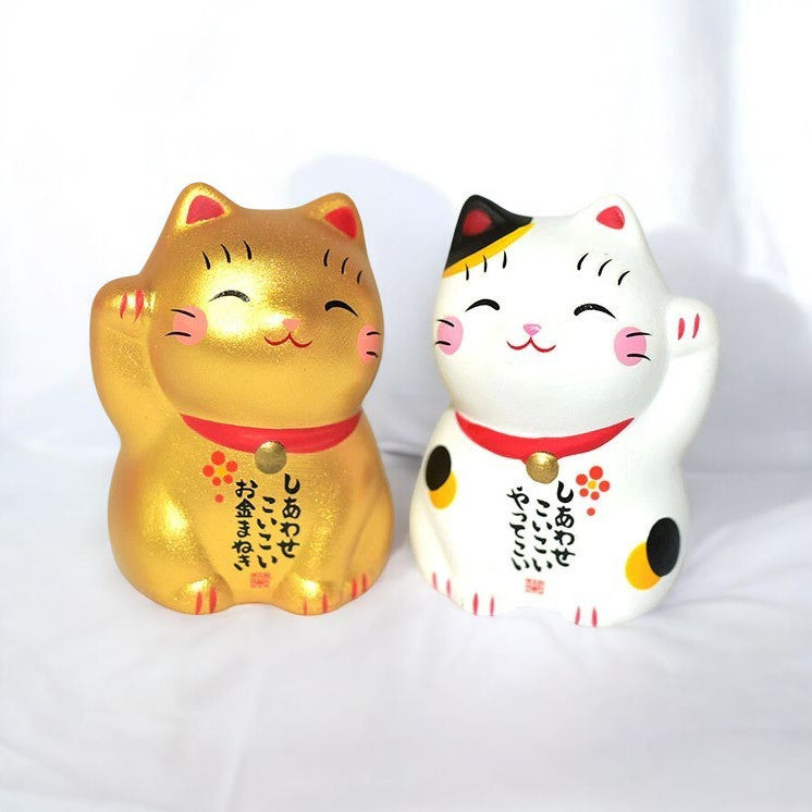 日本 藥師窯 錦彩招財貓擺飾 | 白 金 招財貓擺件 開運招福