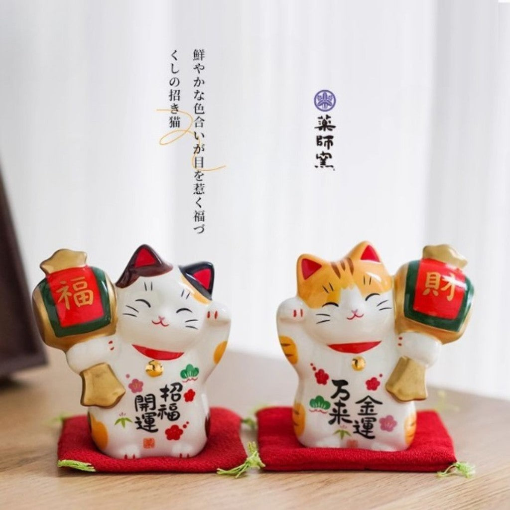 日本 藥師窯 彩繪招財貓 福財招財貓 | 金槌 開運招福 開運小物