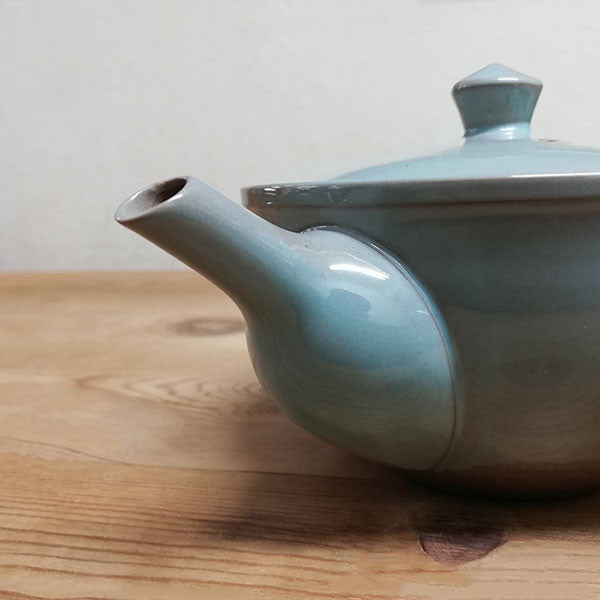 日本製 萬古燒 青瓷急須壺 370ml | 側把壺 手把陶瓷茶壺 簡易泡茶壺