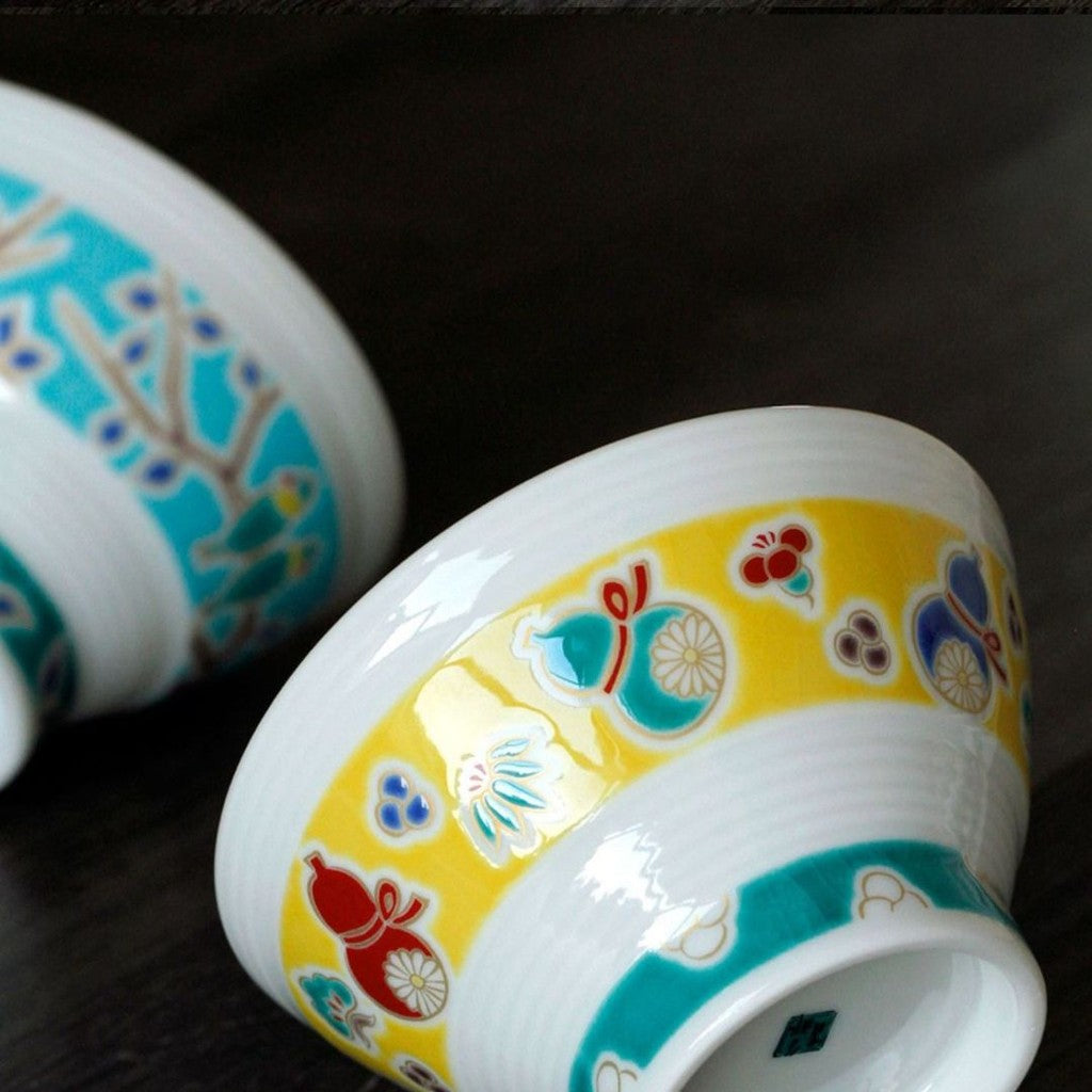 九谷燒 青郊窯 日本製彩繪飯碗和湯匙 11.5cm | 中國風 收藏碗 茶碗