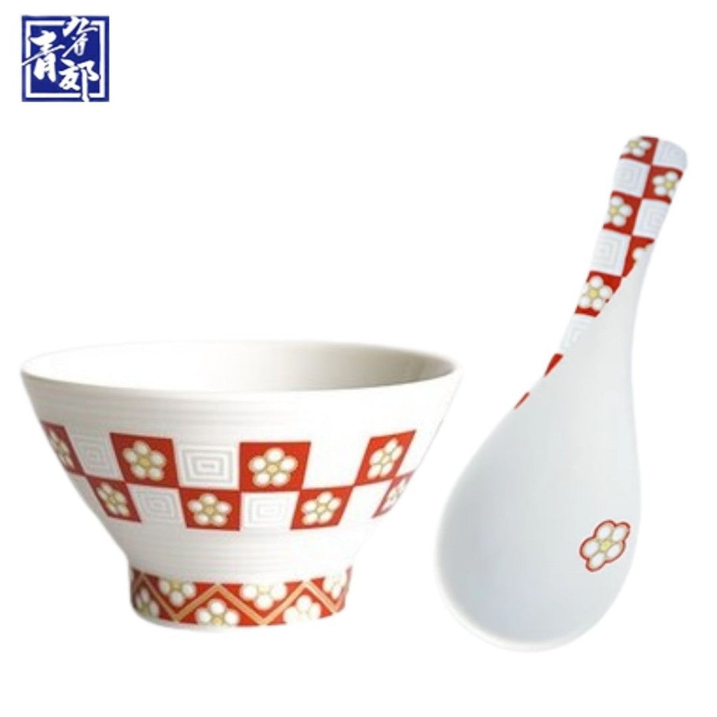 九谷燒 青郊窯 日本製彩繪飯碗和湯匙 11.5cm | 中國風 收藏碗 茶碗