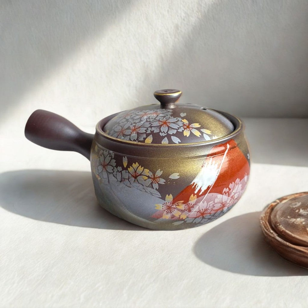 日本製 萬古燒赤富士 萬古急須壺 350ml | 泡茶茶具 富士山 茶具 送禮