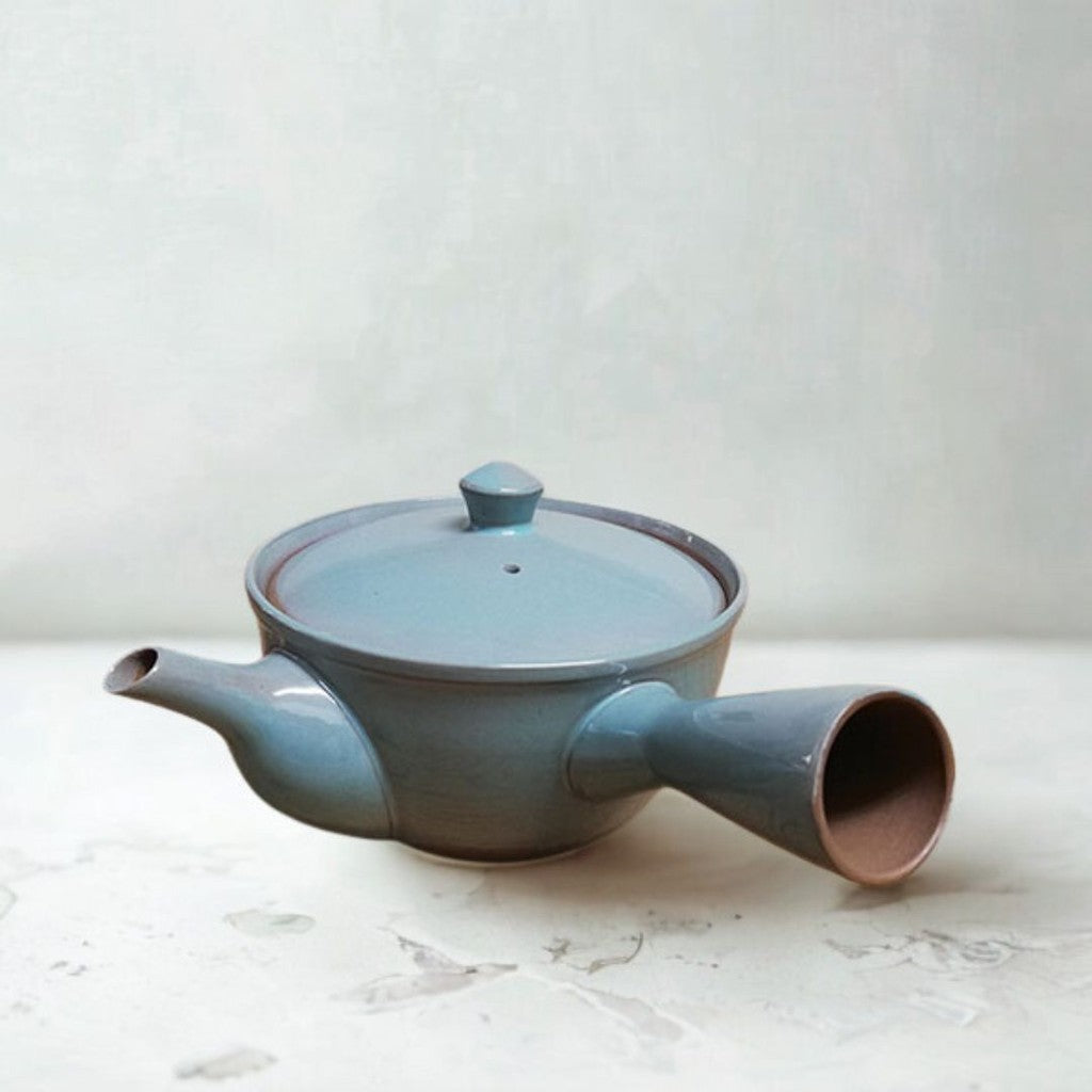 日本製 萬古燒 青瓷急須壺 370ml | 側把壺 手把陶瓷茶壺 簡易泡茶壺