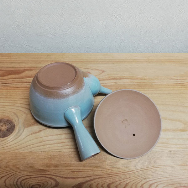 日本製 萬古燒 青瓷急須壺 370ml | 側把壺 手把陶瓷茶壺 簡易泡茶壺