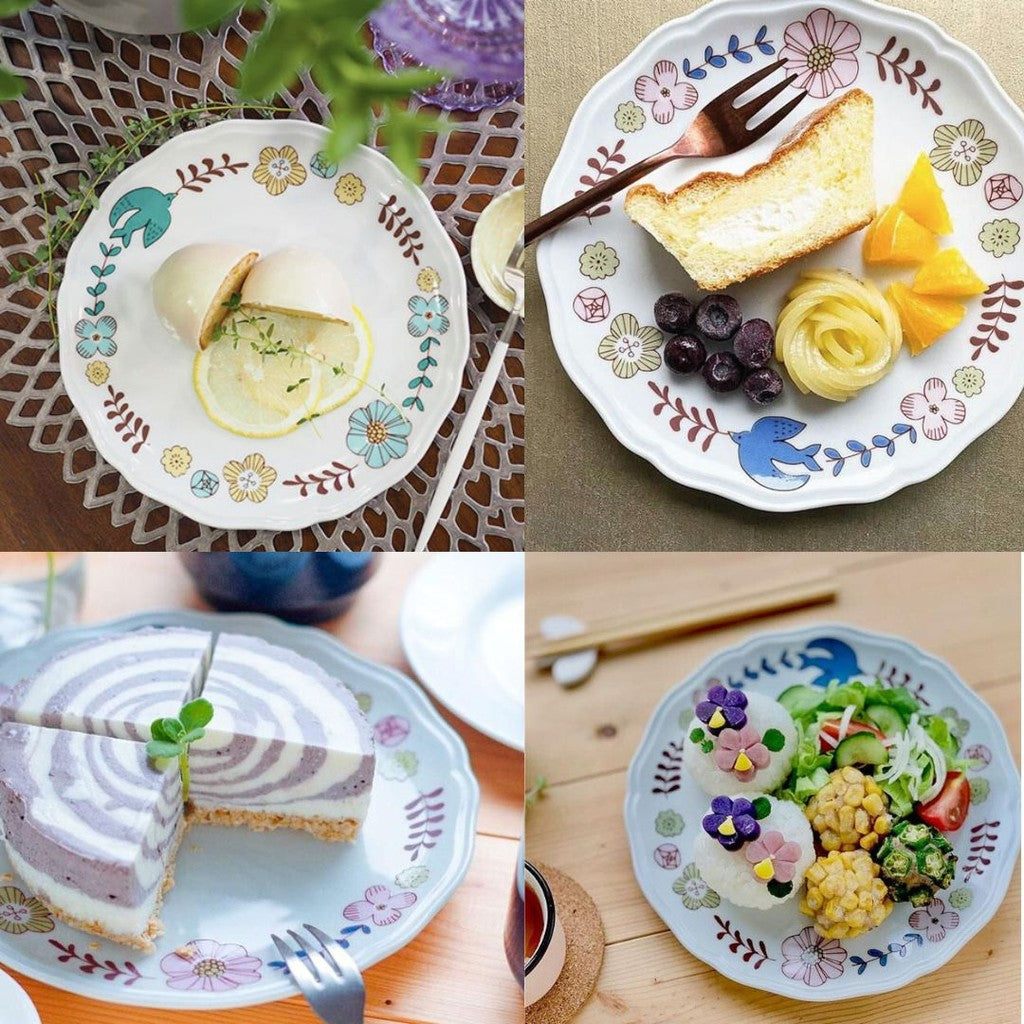 日本製 九谷燒 花與飛鳥圓盤 19cm | 小菜盤 點心盤 沙拉盤 圓盤