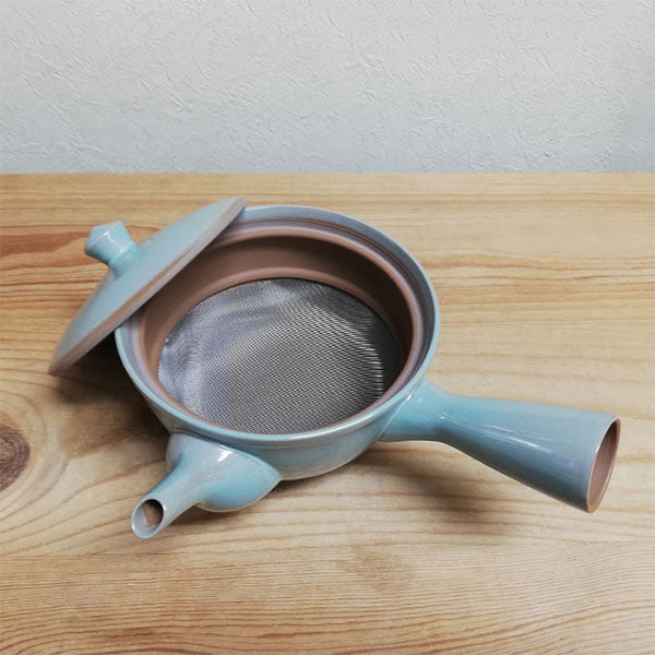 日本製 萬古燒 青瓷急須壺 370ml | 側把壺 手把陶瓷茶壺 簡易泡茶壺