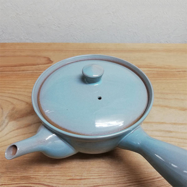 日本製 萬古燒 青瓷急須壺 370ml | 側把壺 手把陶瓷茶壺 簡易泡茶壺