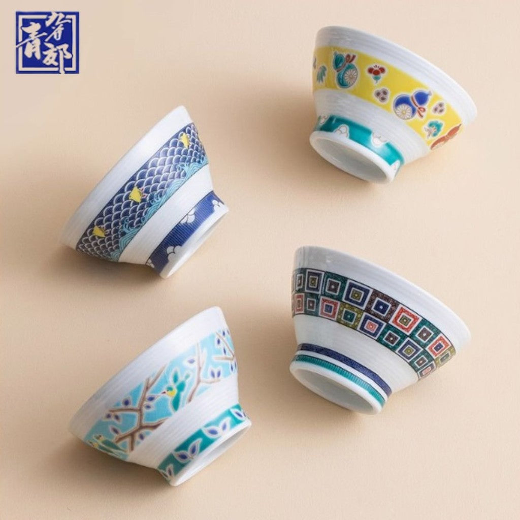 九谷燒 青郊窯 日本製彩繪飯碗和湯匙 11.5cm | 中國風 收藏碗 茶碗