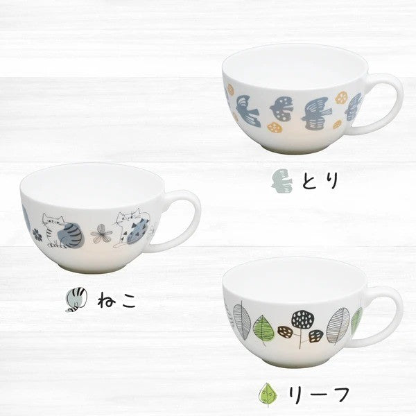 日本製造 北歐那維亞風 超輕量 陶瓷咖啡杯 | 湯碗 馬克杯 樹葉 貓咪 小鳥三款可選