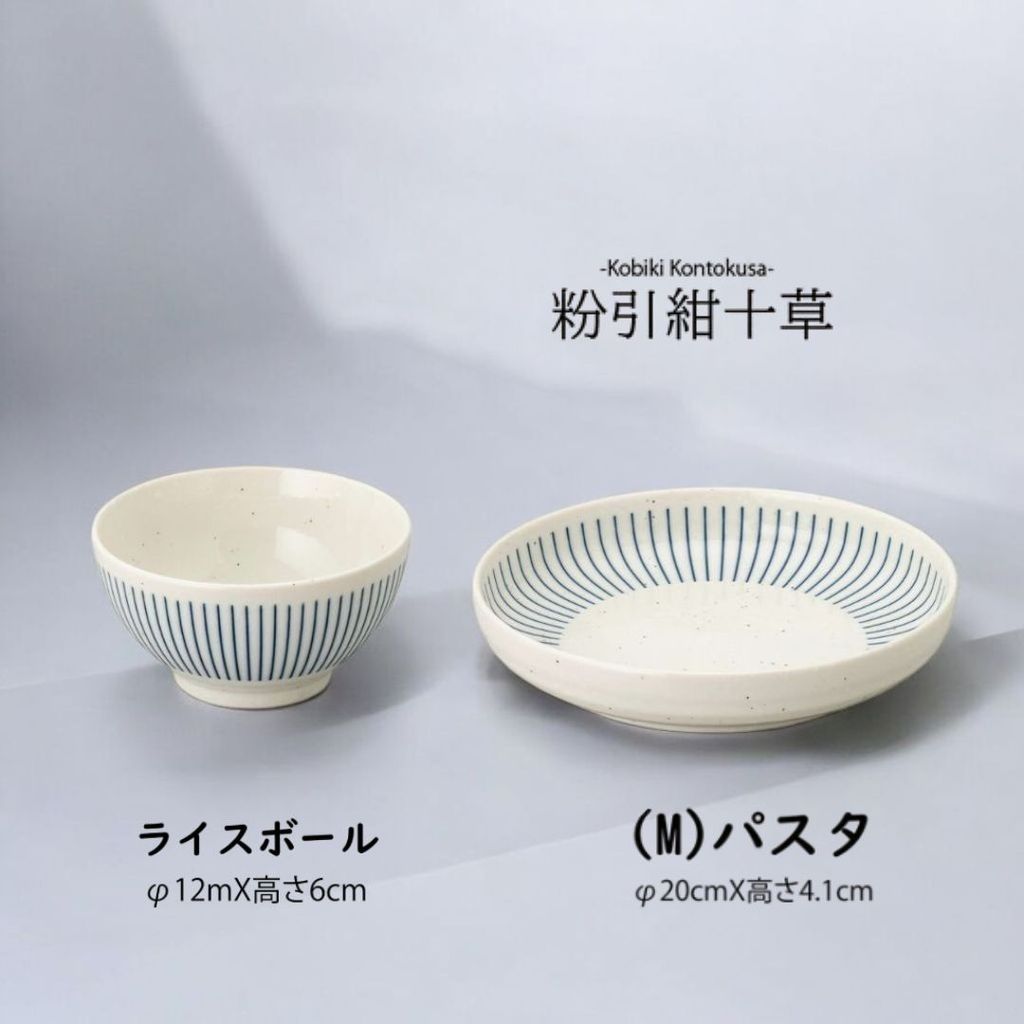 日本製 美濃燒 粉引紺十草 陶瓷碗盤 | 線條餐盤 日本餐盤 圓盤 飯碗 小碗 陶瓷盤 盤子 日本碗