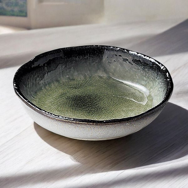 日本製 美濃燒 冰裂紋釉色墨綠中鉢 19cm | 6吋盛鉢 盛菜碗 中鉢 深盤 陶瓷盤 菜盤