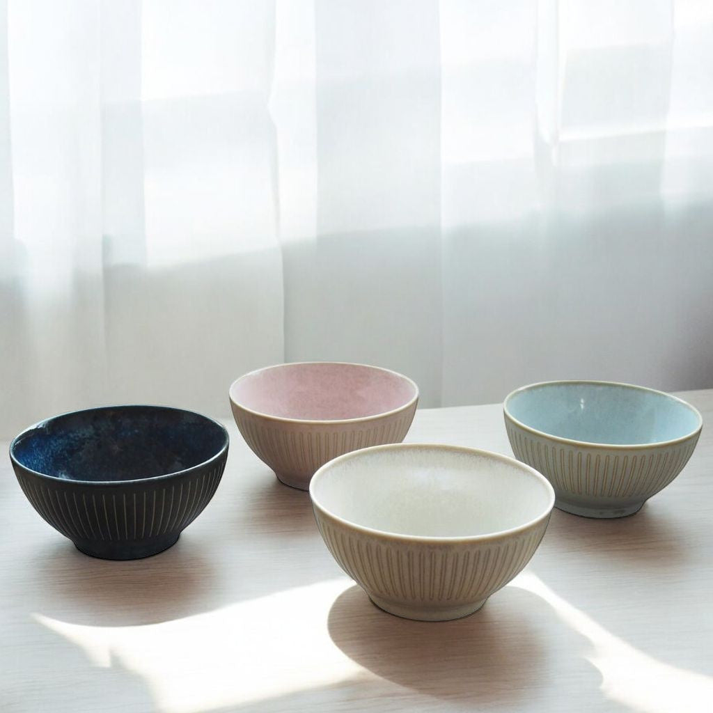 日本製 美濃燒 撥水十草 線條茶碗 四色 | 陶瓷碗 飯碗 湯碗 大碗 十草碗 沙拉碗 小缽