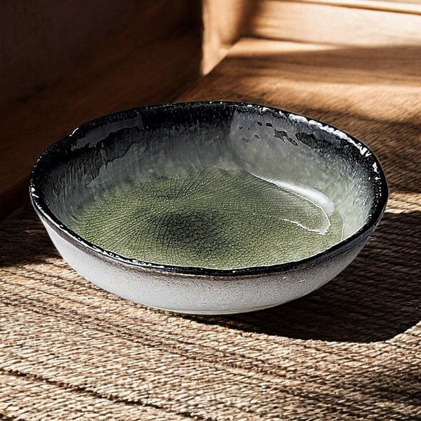 日本製 美濃燒 冰裂紋釉色墨綠中鉢 19cm | 6吋盛鉢 盛菜碗 中鉢 深盤 陶瓷盤 菜盤