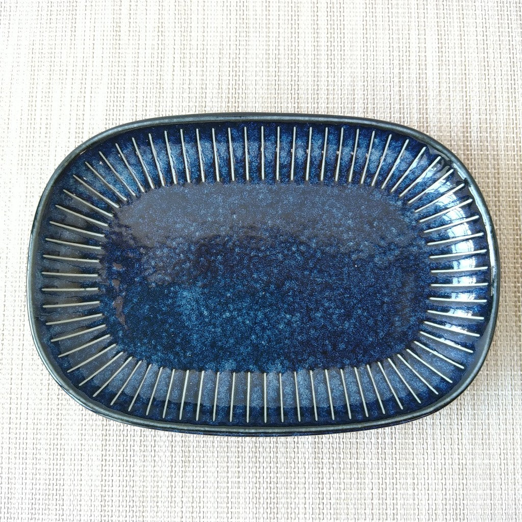 日本製 美濃燒 陶瓷撥水十草橢圓皿 | 橢圓盤 方盤 魚盤 小判皿 陶瓷盤 簡約方盤 日本製盤子