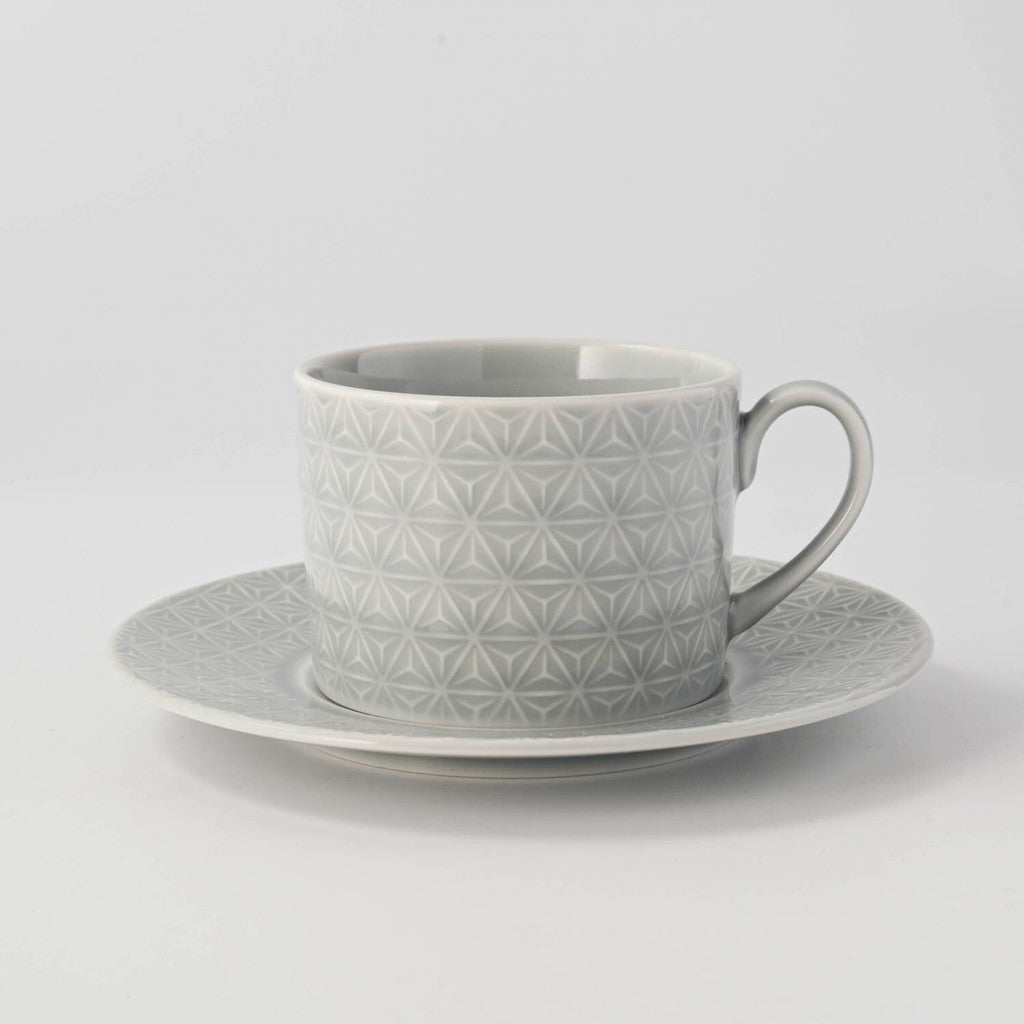 日本製 小田陶器 吉祥紋薄灰咖啡杯盤組 280cc | 咖啡杯組 咖啡杯 茶杯 杯碟組 日本咖啡杯盤組