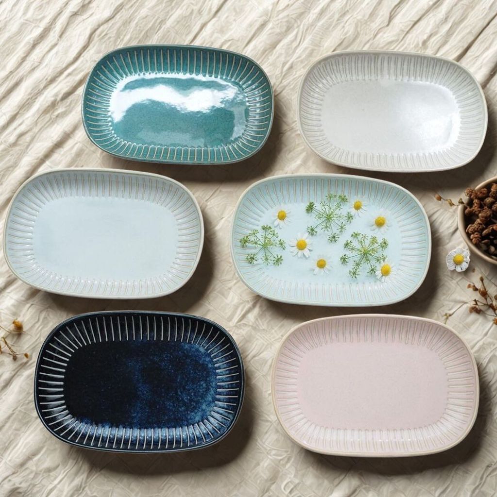 日本製 美濃燒 陶瓷撥水十草橢圓皿 | 橢圓盤 方盤 魚盤 小判皿 陶瓷盤 簡約方盤 日本製盤子