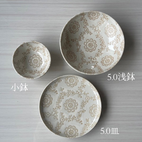 日本製 優雅蕾絲花邊造型陶瓷小碗|美濃燒 水果碗