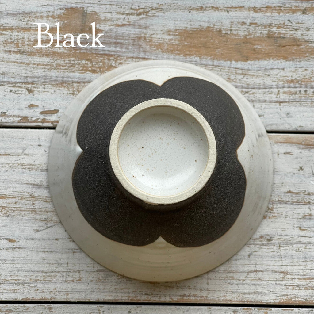 美濃燒 花形陶瓷茶碗︱米色 黑色 小碗 飯碗 對碗 日式餐具