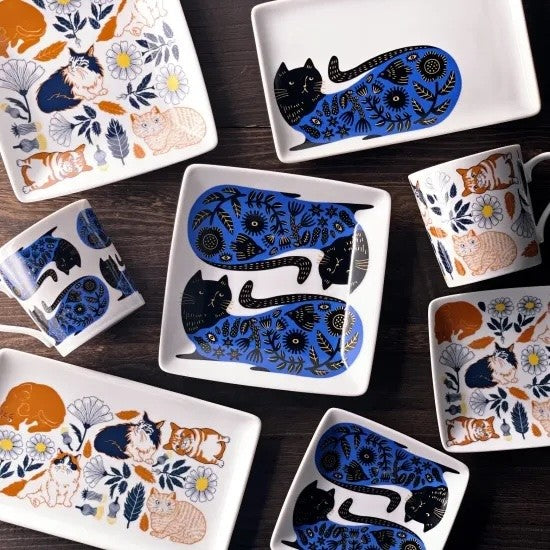 美濃燒 Orie 植物與黑貓 陶瓷餐盤︱盤子 日式