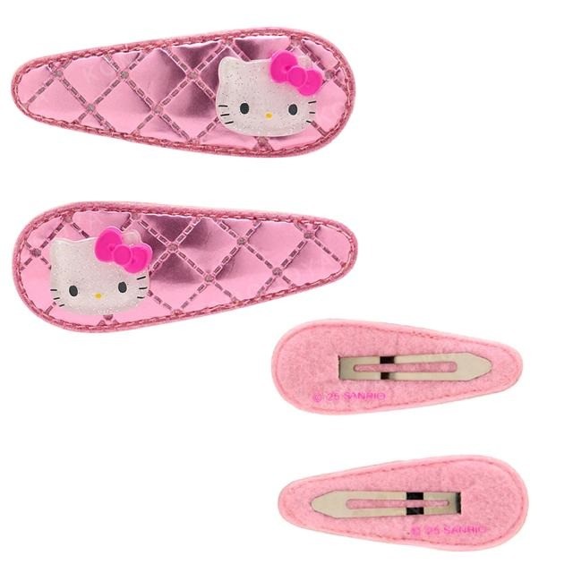 日本 三麗鷗 Sanrio 菱格紋髮夾2入組 | 金屬風 瀏海夾 小髮夾 HelloKitty 美樂蒂
